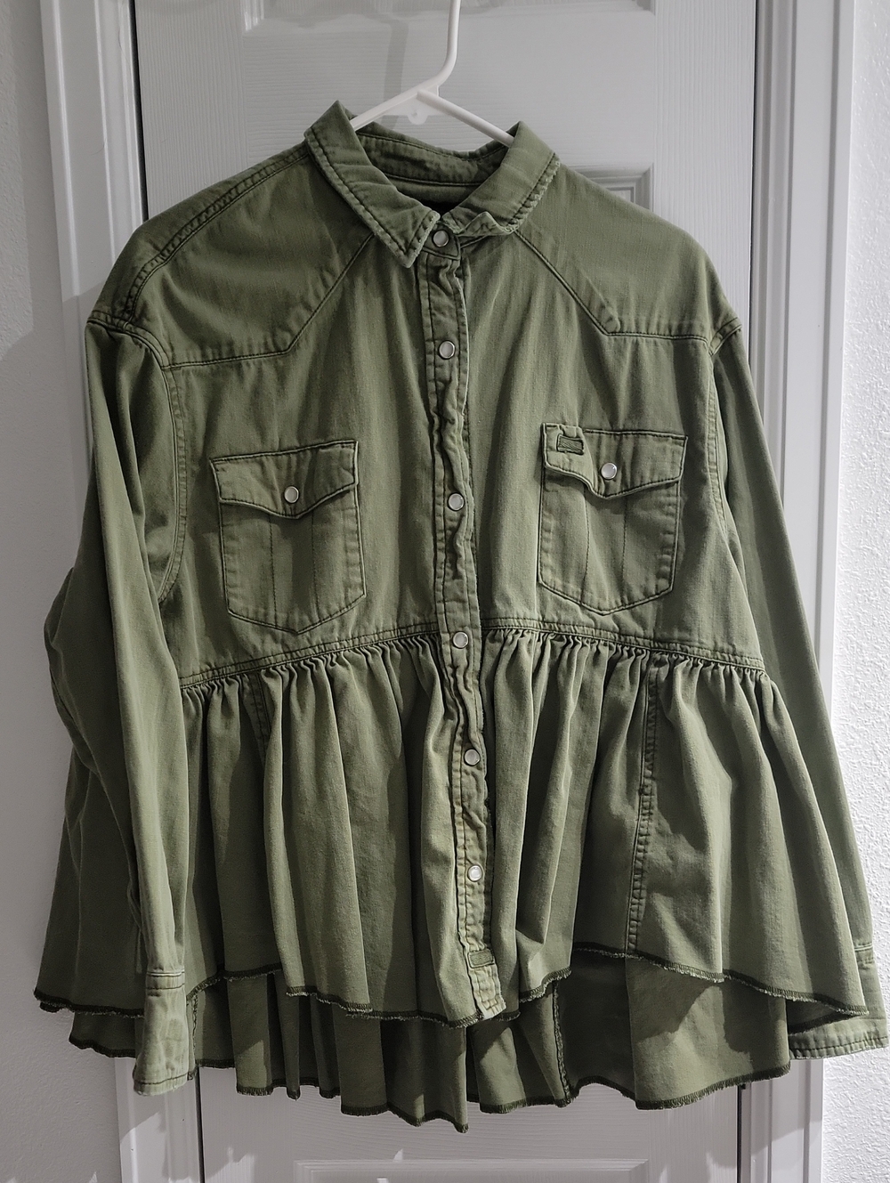 We The Free olive green top with dark trim